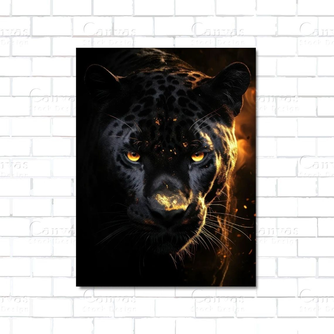 Black jaguar with golden finish – luxury animal canvas wall art for modern decor
