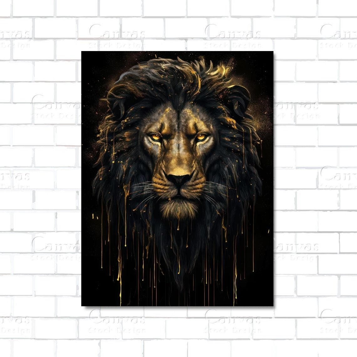 Golden lion artwork in majestic pose – canvas wall art for luxury interior and power-themed decor
