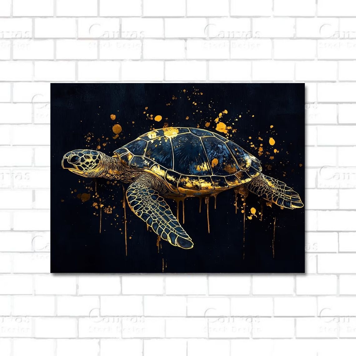 Golden turtle animal – symbolic canvas wall art representing longevity, wisdom, and spiritual peace