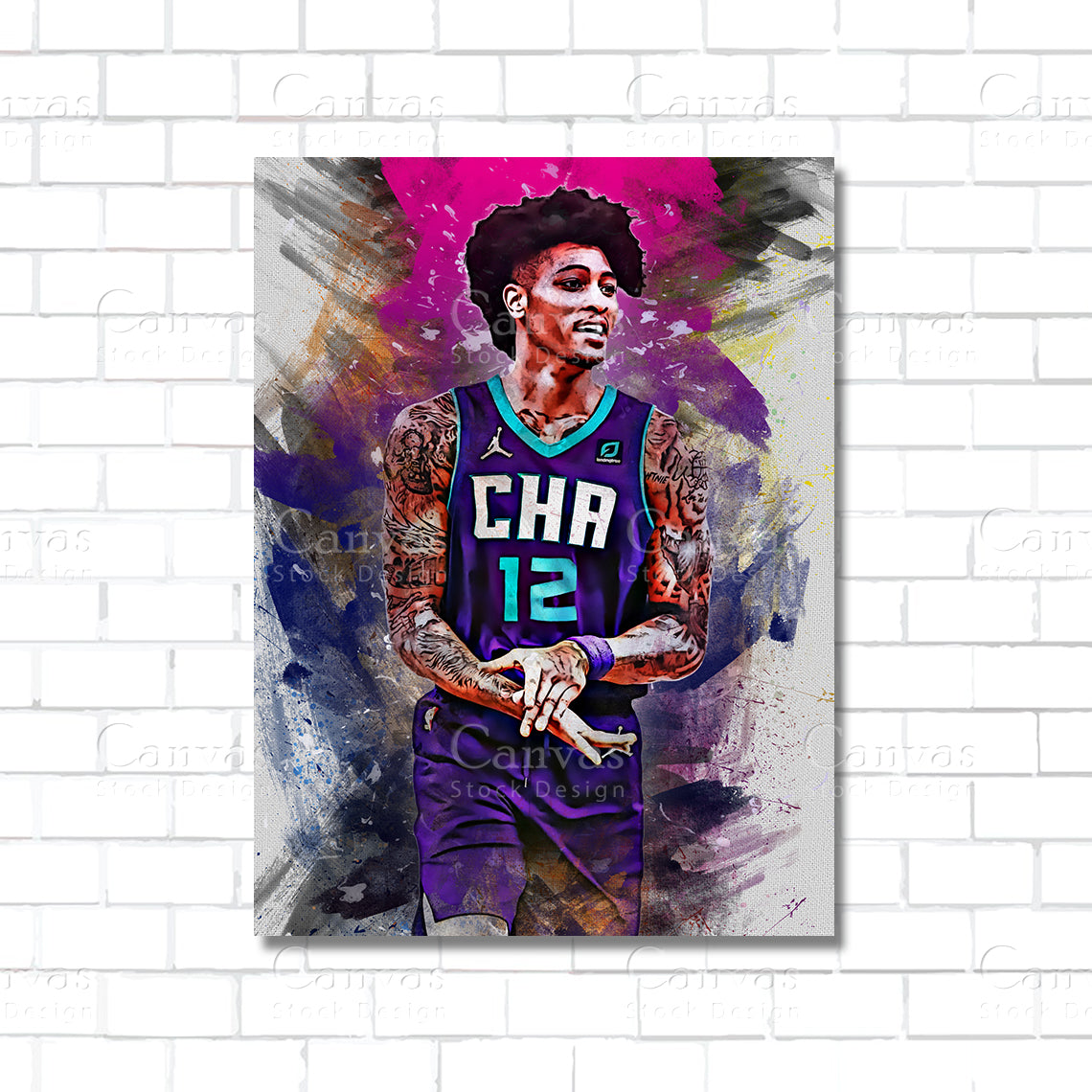 Kelly Oubre Jr. NBA basketball canvas wall art – colorful poster print for modern sports decor