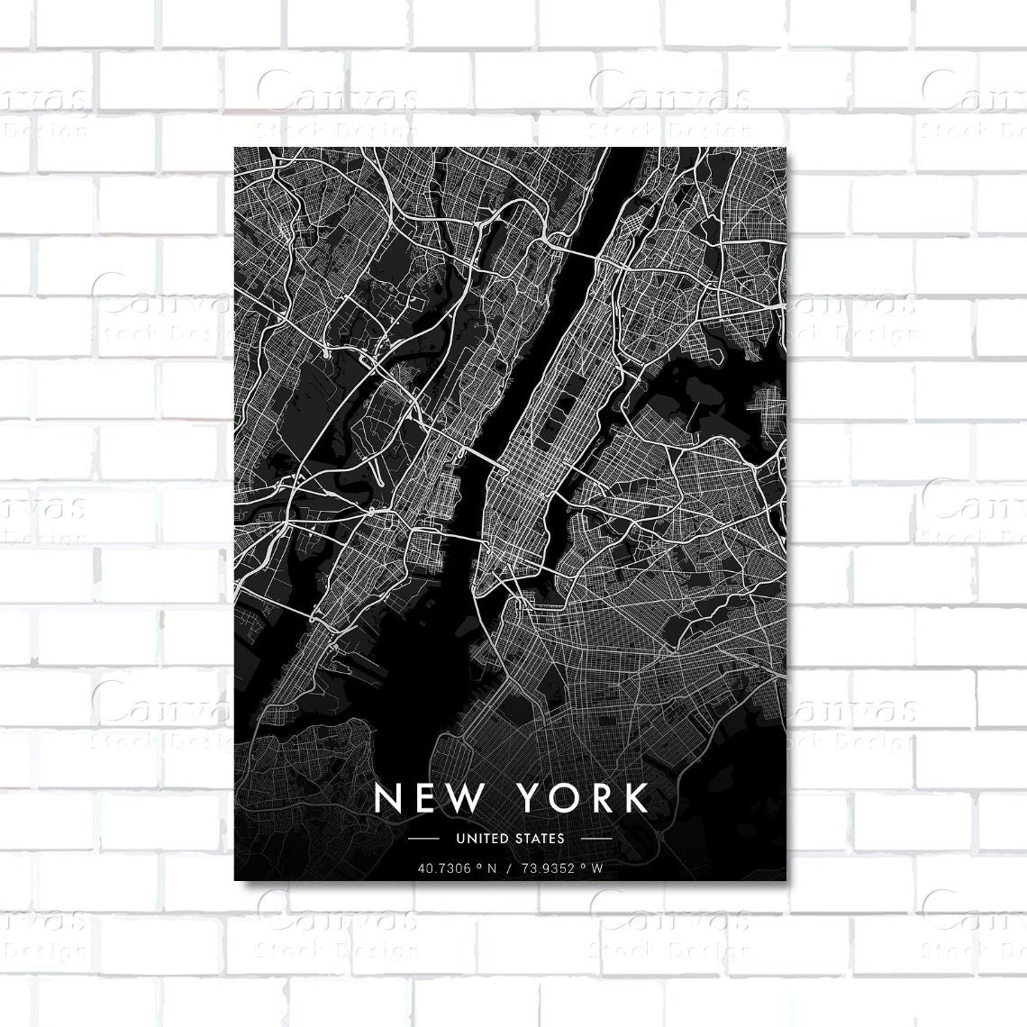 New York City map canvas wall art – minimalist urban street map print of NYC