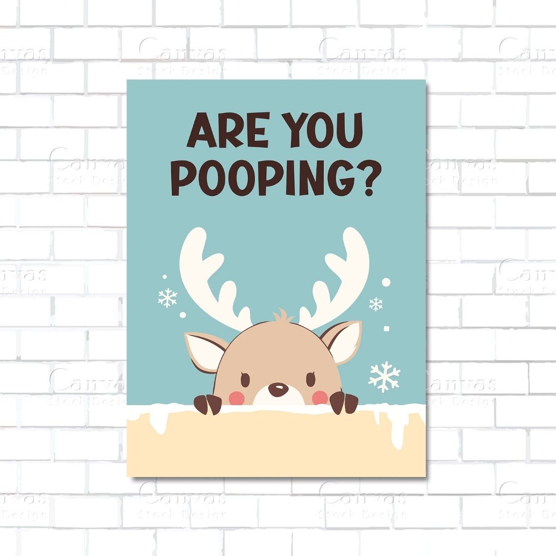 Funny reindeer pooping Christmas wall art for bathroom decor