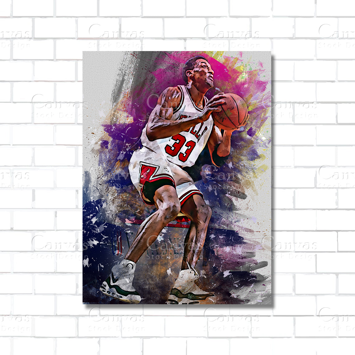 Scottie Pippen Chicago Bulls basketball canvas wall art – NBA poster print for sports room and man cave decor