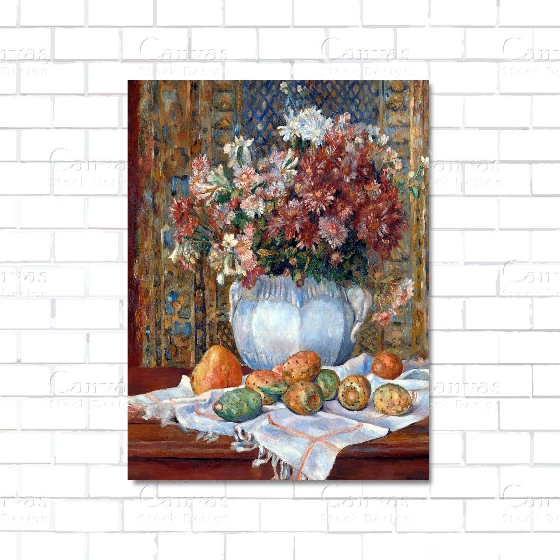Still life painting with blooming flowers in a vase – classic floral canvas wall art