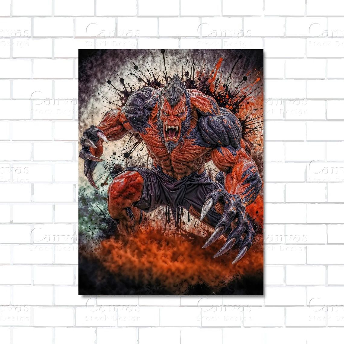 Fantasy horror red creature canvas wall art with glowing features