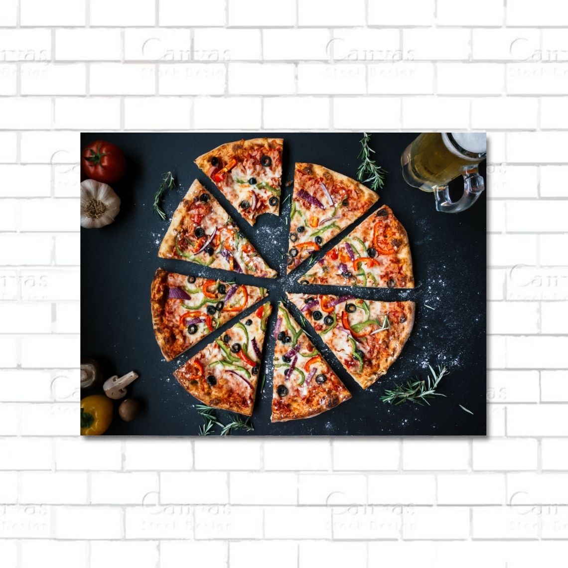 Cheesy pizza slice wall art on canvas for kitchen or pizzeria decor