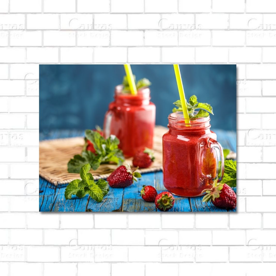 Berry smoothie canvas wall art with vibrant fruit colors for kitchen or café decor