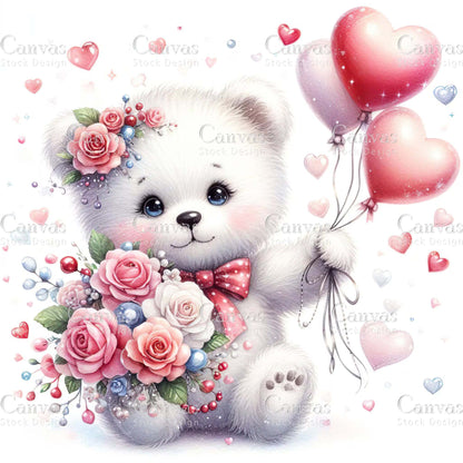 Watercolor teddy bear clipart, Polar bear clipart, Spring clipart, Valentines clipart, Valentine printable, Valentines crafts