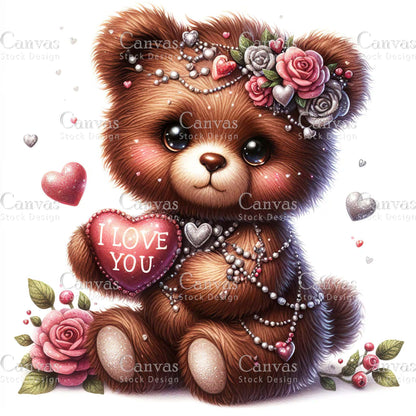 Watercolor teddy bear clipart, Spring clipart, Valentines clipart, Woodland animal clipart, Valentine printable, Valentines crafts