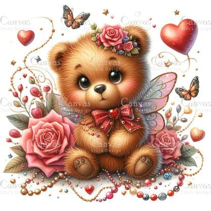 Watercolor teddy bear clipart, Spring clipart, Valentines clipart, Woodland animal clipart, Valentine printable, Valentines crafts