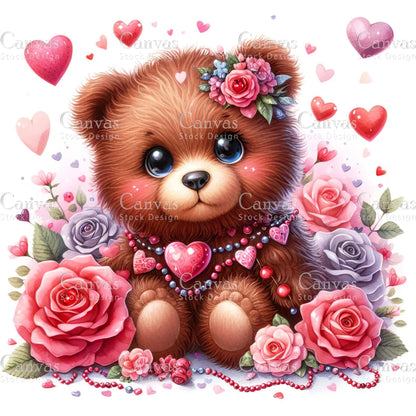 Watercolor teddy bear clipart, Spring clipart, Valentines clipart, Woodland animal clipart, Valentine printable, Valentines crafts