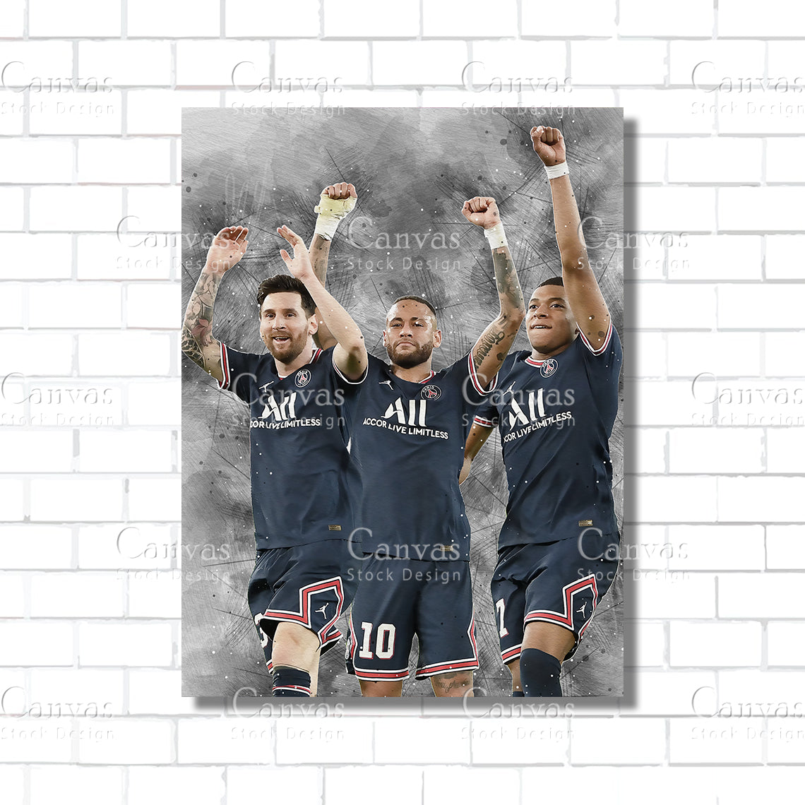 Lionel Messi, Neymar Jr, Kylian Mbappé Poster, Kids Wall Decor, Soccer Fan, Man Cave Gift for Him - Her, Sports Canvas Wall Art