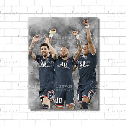 Lionel Messi, Neymar Jr, Kylian Mbappé Poster, Kids Wall Decor, Soccer Fan, Man Cave Gift for Him - Her, Sports Canvas Wall Art