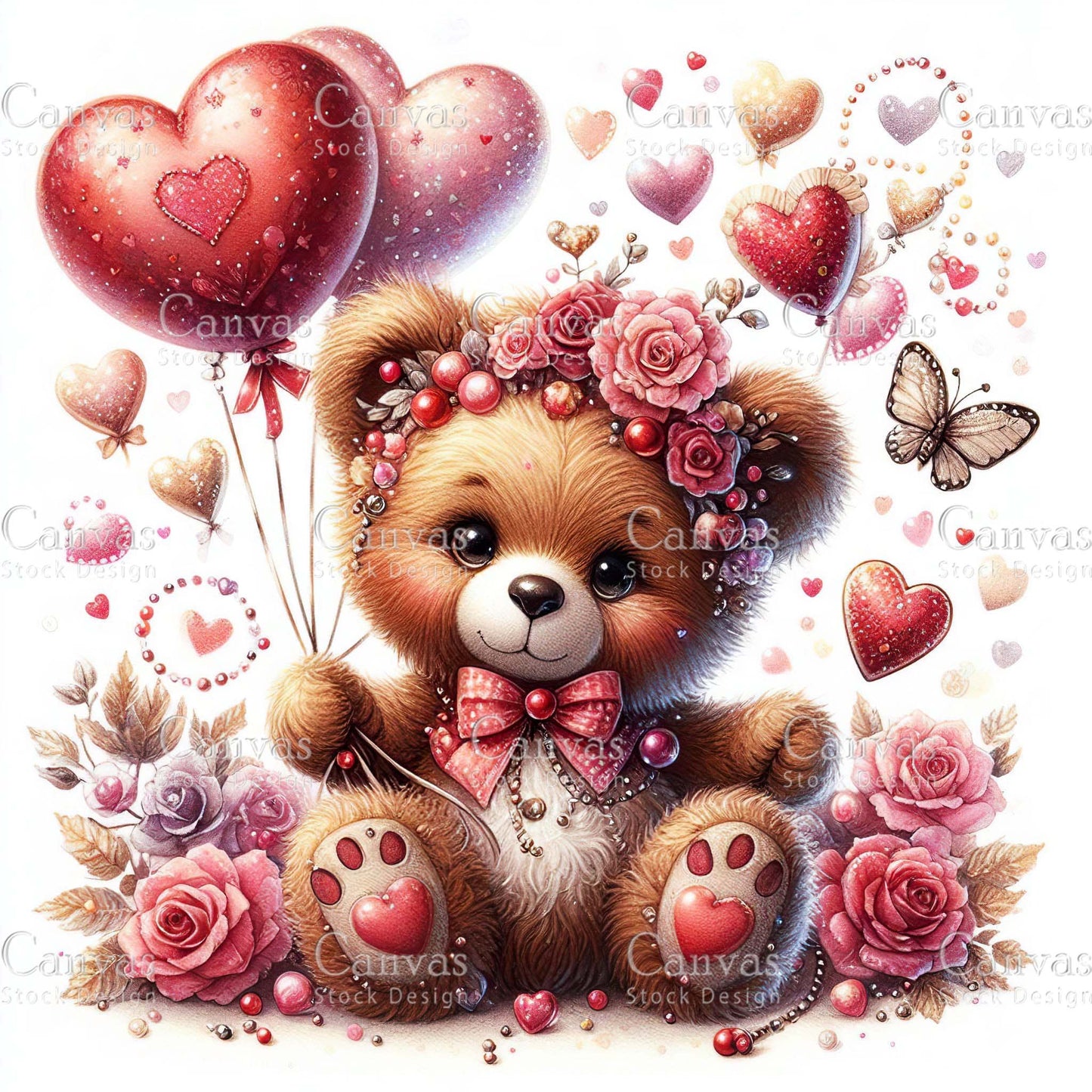 Watercolor teddy bear clipart, Spring clipart, Valentines clipart, Woodland animal clipart, Valentine printable, Valentines crafts