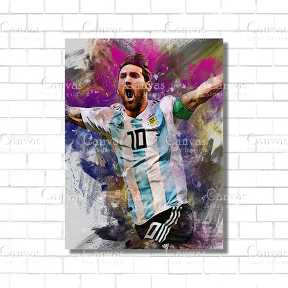 Lionel Messi Poster, Kids Wall Decor, Soccer Fan, Man Cave Gift for Him - Her, Sports Canvas Wall Art