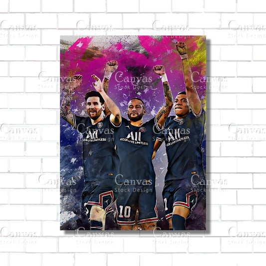 Lionel Messi, Neymar Jr, Kylian Mbappé Poster, Kids Wall Decor, Soccer Fan, Man Cave Gift for Him - Her, Sports Canvas Wall Art