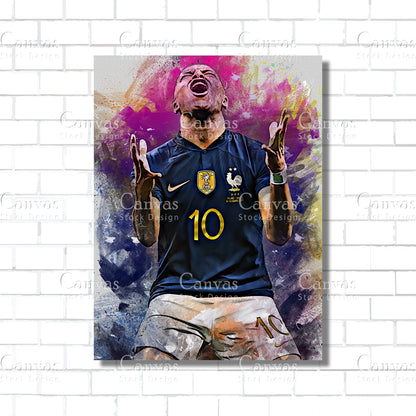 Kylian Mbappé Poster, Kids Wall Decor, Soccer Fan, Man Cave Gift for Him - Her, Sports Canvas Wall Art