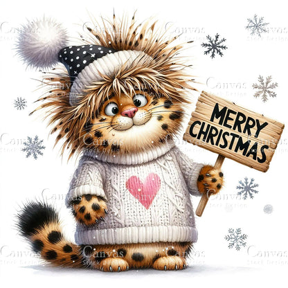 Cute Leopard, Watercolor, Jpgs, Bundle, Junk Journal, Christmas, Christmas Clipart, Digital Download