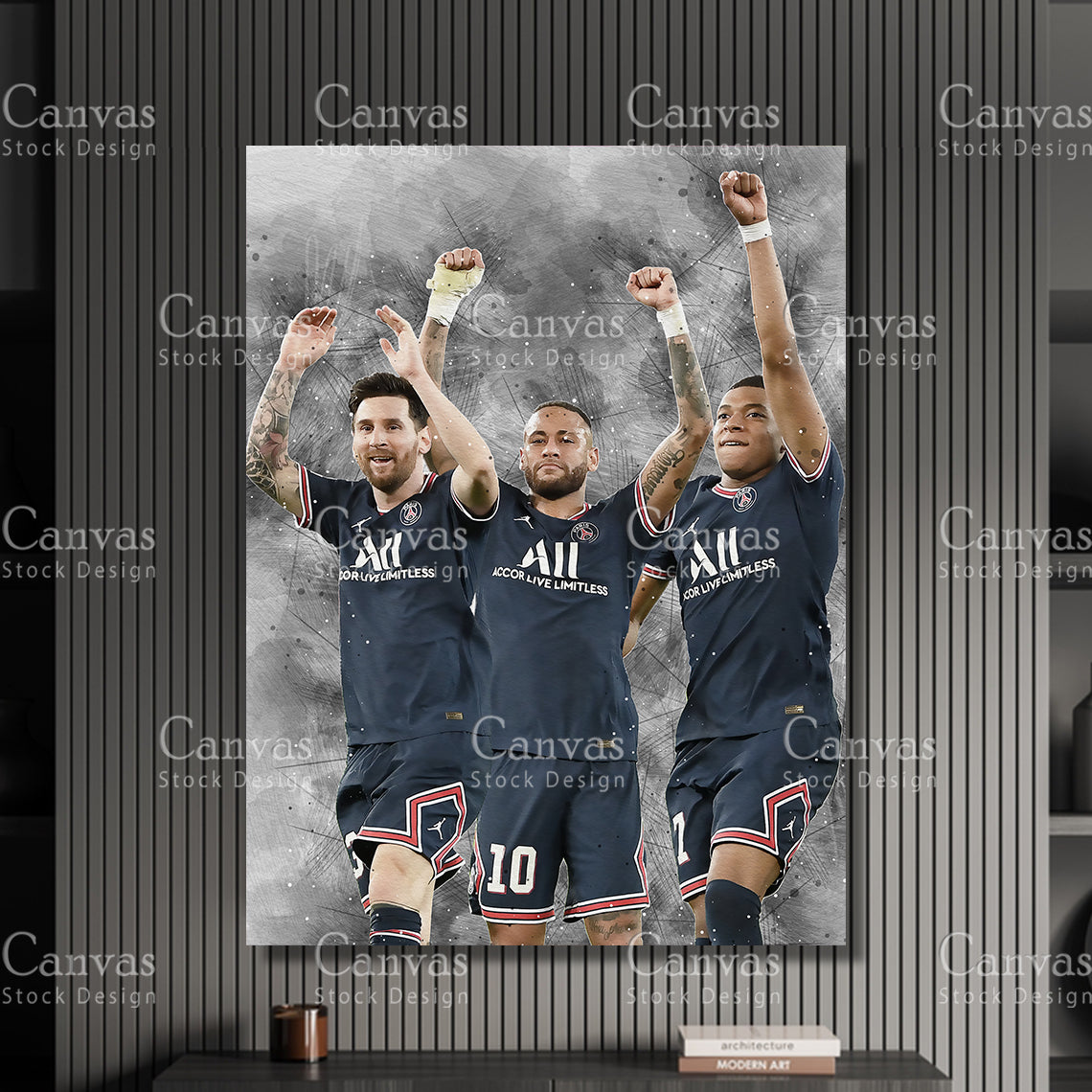 Lionel Messi, Neymar Jr, Kylian Mbappé Poster, Kids Wall Decor, Soccer Fan, Man Cave Gift for Him - Her, Sports Canvas Wall Art