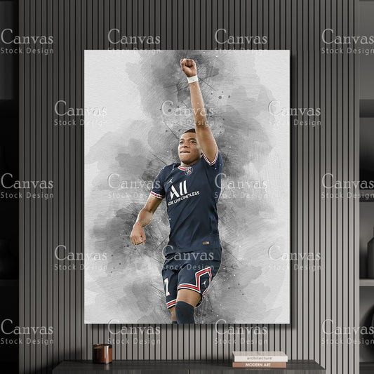 Kylian Mbappé Poster, Kids Wall Decor, Soccer Fan, Man Cave Gift for Him - Her, Sports Canvas Wall Art