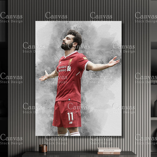 Mohamed Salah Poster, Kids Wall Decor, Soccer Fan, Man Cave Gift for Him - Her, Sports Canvas Wall Art