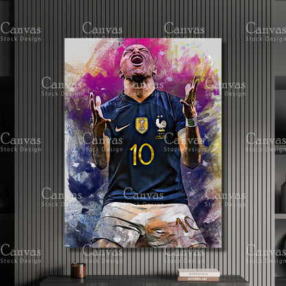 Kylian Mbappé Poster, Kids Wall Decor, Soccer Fan, Man Cave Gift for Him - Her, Sports Canvas Wall Art