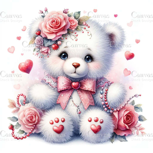 Watercolor teddy bear clipart, Polar bear clipart, Spring clipart, Valentines clipart, Valentine printable, Valentines crafts