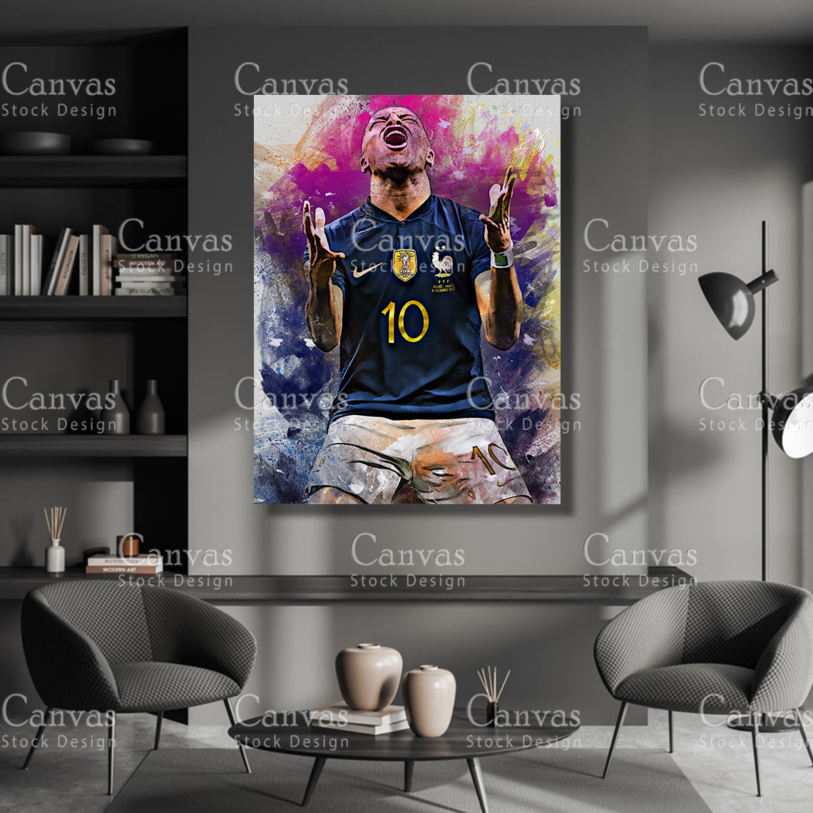 Kylian Mbappé Poster, Kids Wall Decor, Soccer Fan, Man Cave Gift for Him - Her, Sports Canvas Wall Art