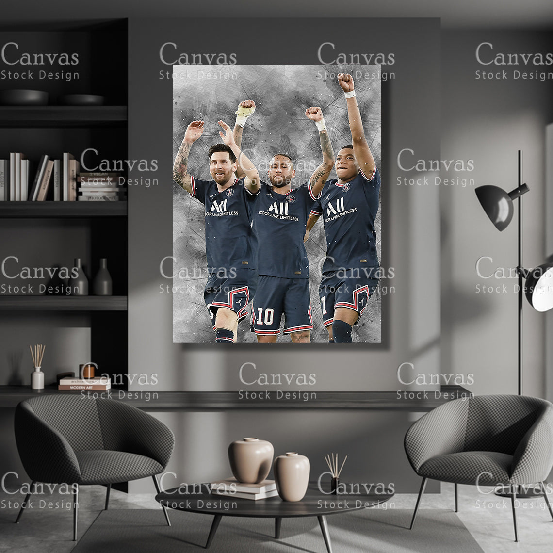 Lionel Messi, Neymar Jr, Kylian Mbappé Poster, Kids Wall Decor, Soccer Fan, Man Cave Gift for Him - Her, Sports Canvas Wall Art