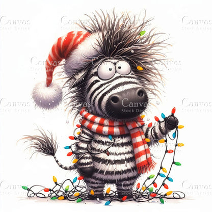 Cute Zebra, Watercolor, Jpgs, Bundle, Junk Journal, Christmas, Christmas Clipart, Digital Download