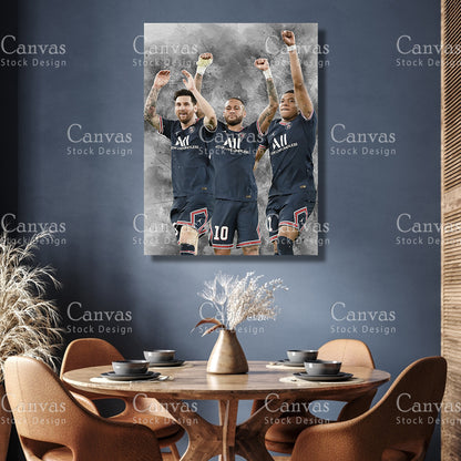 Lionel Messi, Neymar Jr, Kylian Mbappé Poster, Kids Wall Decor, Soccer Fan, Man Cave Gift for Him - Her, Sports Canvas Wall Art