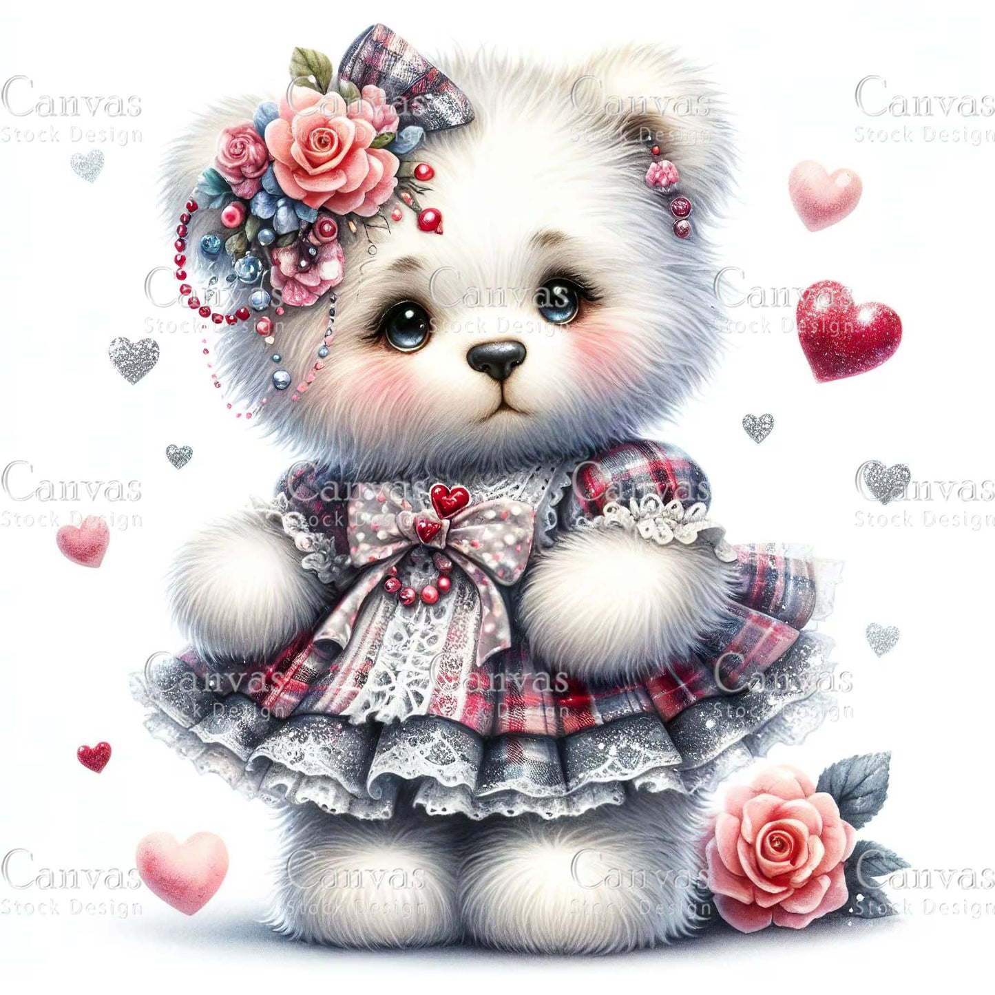 Watercolor teddy bear clipart, Polar bear clipart, Spring clipart, Valentines clipart, Valentine printable, Valentines crafts