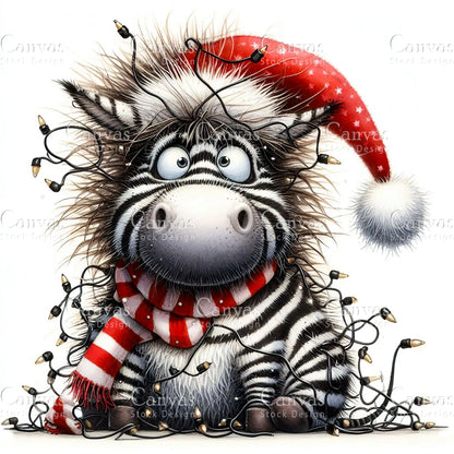 Cute Zebra, Watercolor, Jpgs, Bundle, Junk Journal, Christmas, Christmas Clipart, Digital Download