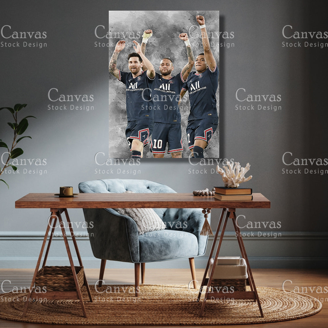 Lionel Messi, Neymar Jr, Kylian Mbappé Poster, Kids Wall Decor, Soccer Fan, Man Cave Gift for Him - Her, Sports Canvas Wall Art