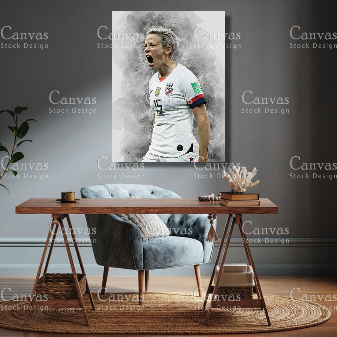 Megan Rapinoe Poster, Kids Wall Decor, Soccer Fan, Man Cave Gift for Him - Her, Sports Canvas Wall Art