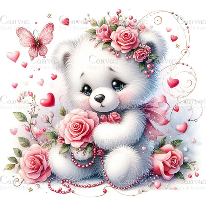 Watercolor teddy bear clipart, Polar bear clipart, Spring clipart, Valentines clipart, Valentine printable, Valentines crafts