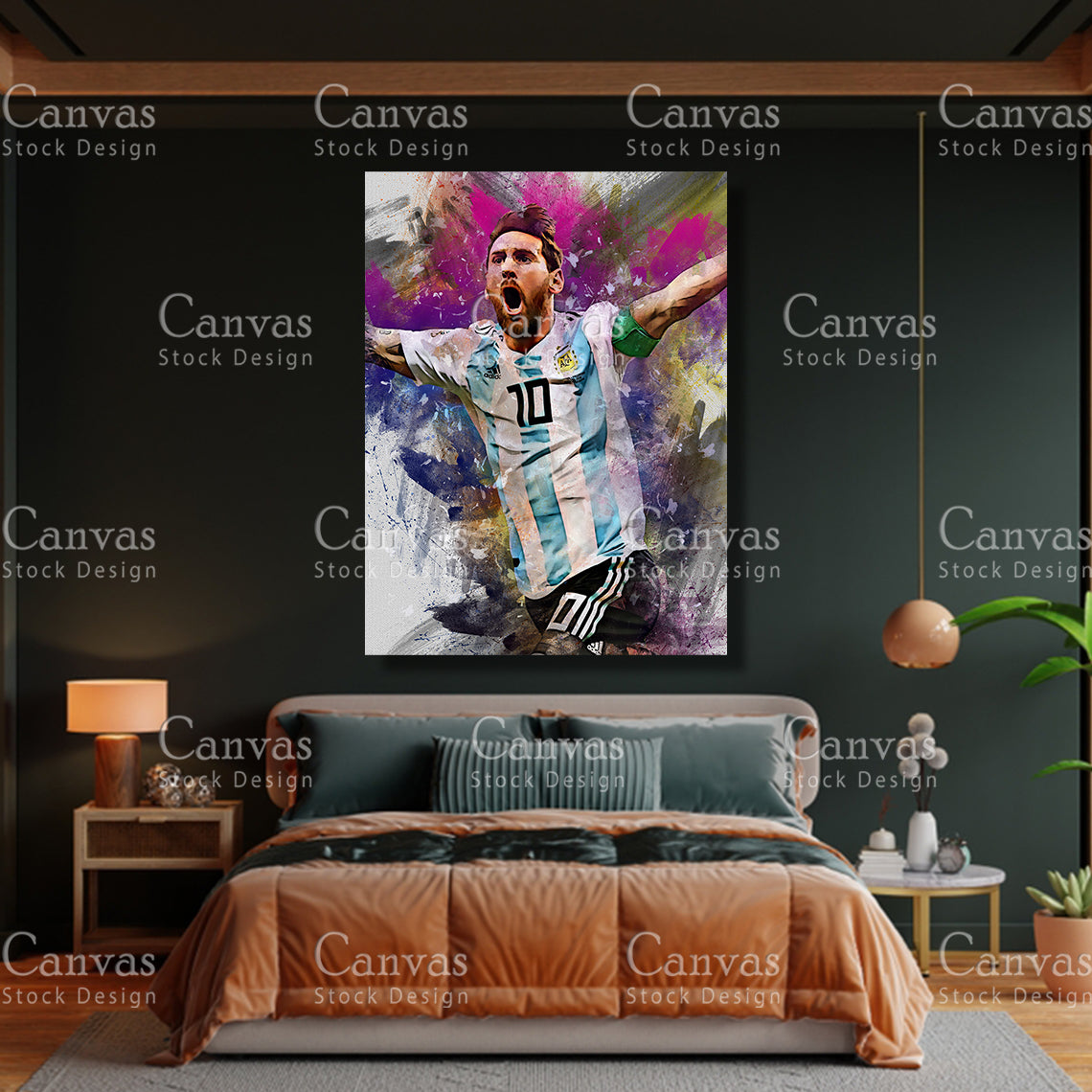 Lionel Messi Poster, Kids Wall Decor, Soccer Fan, Man Cave Gift for Him - Her, Sports Canvas Wall Art