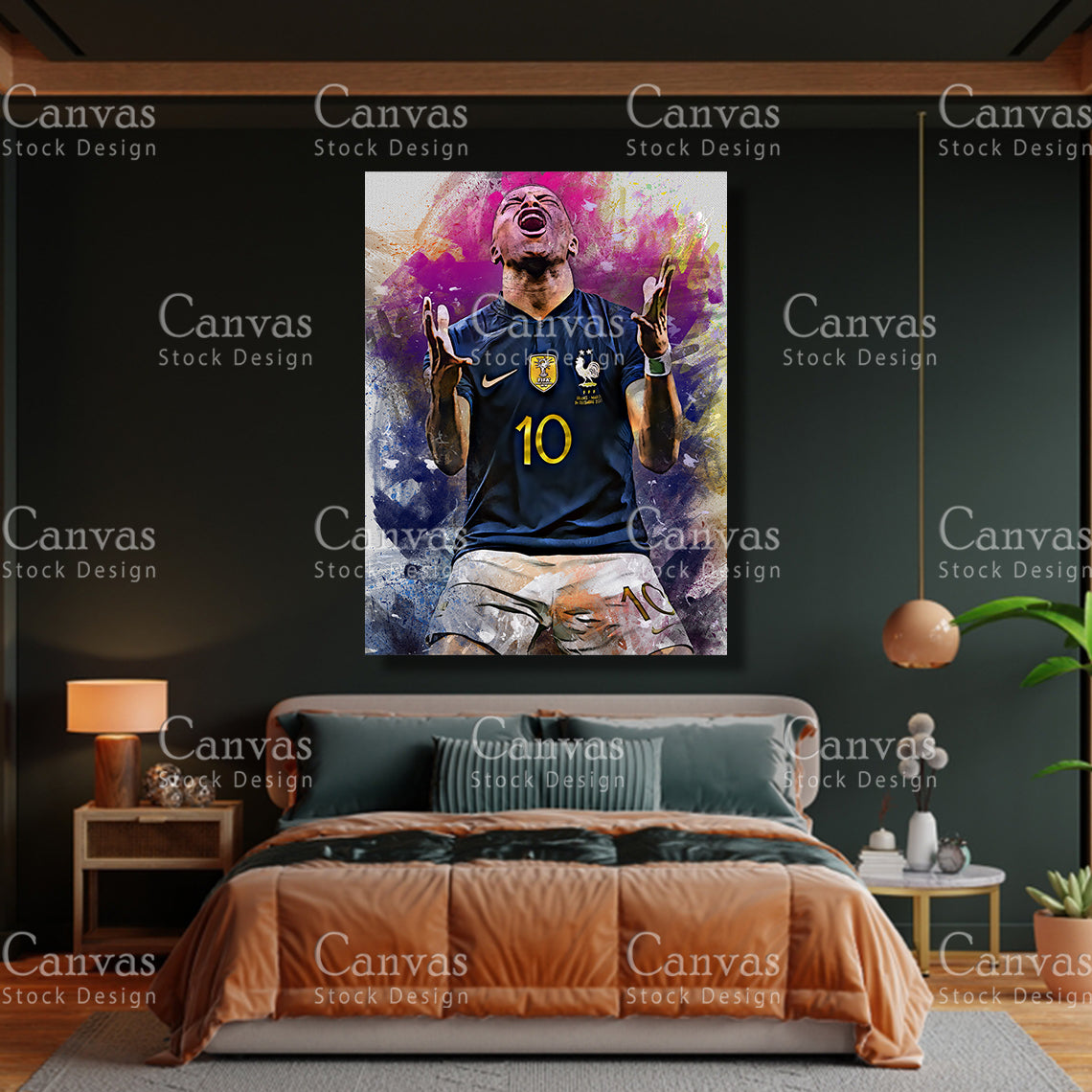 Kylian Mbappé Poster, Kids Wall Decor, Soccer Fan, Man Cave Gift for Him - Her, Sports Canvas Wall Art