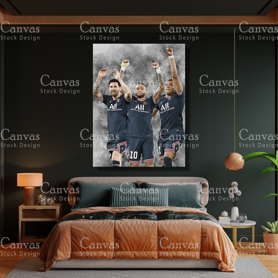 Lionel Messi, Neymar Jr, Kylian Mbappé Poster, Kids Wall Decor, Soccer Fan, Man Cave Gift for Him - Her, Sports Canvas Wall Art