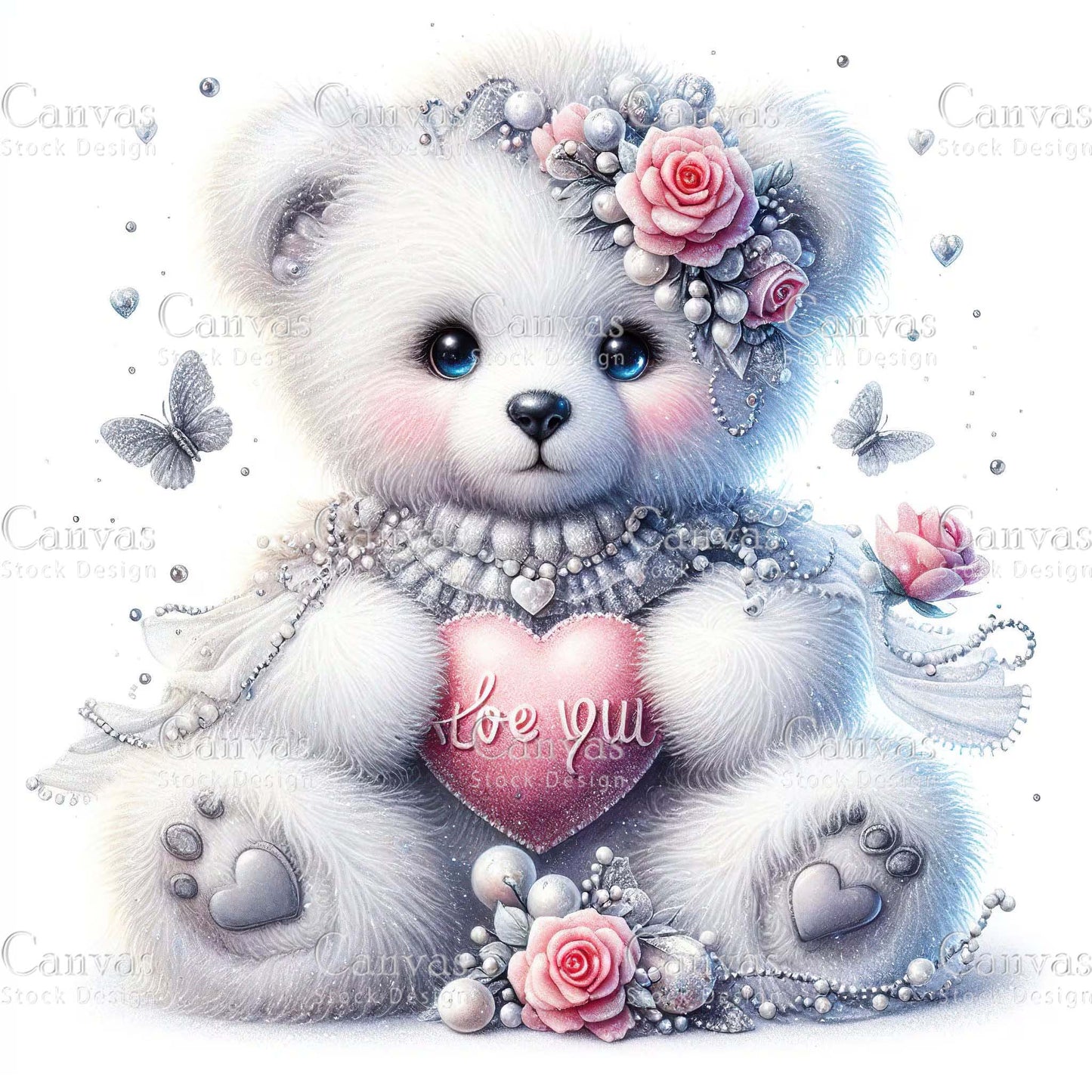 Watercolor teddy bear clipart, Polar bear clipart, Spring clipart, Valentines clipart, Valentine printable, Valentines crafts