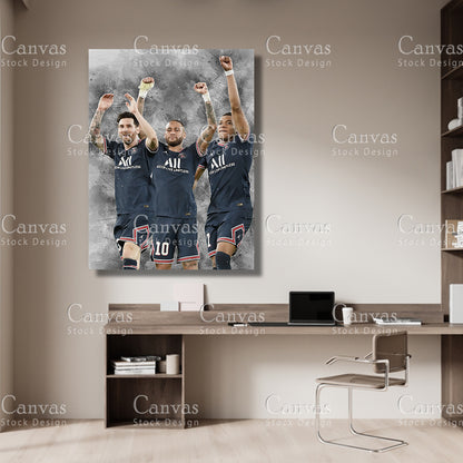 Lionel Messi, Neymar Jr, Kylian Mbappé Poster, Kids Wall Decor, Soccer Fan, Man Cave Gift for Him - Her, Sports Canvas Wall Art