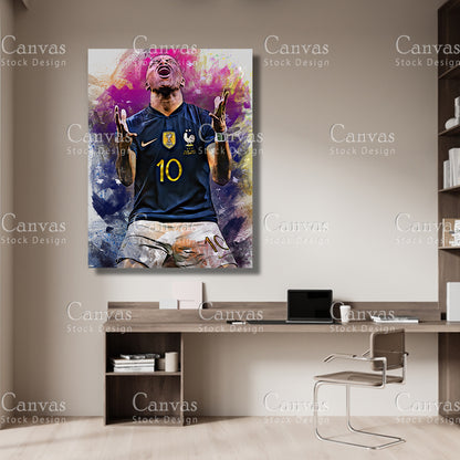 Kylian Mbappé Poster, Kids Wall Decor, Soccer Fan, Man Cave Gift for Him - Her, Sports Canvas Wall Art