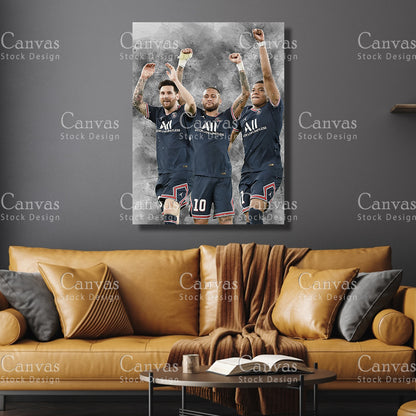 Lionel Messi, Neymar Jr, Kylian Mbappé Poster, Kids Wall Decor, Soccer Fan, Man Cave Gift for Him - Her, Sports Canvas Wall Art