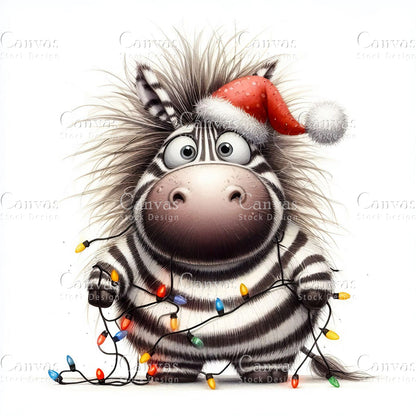 Cute Zebra, Watercolor, Jpgs, Bundle, Junk Journal, Christmas, Christmas Clipart, Digital Download