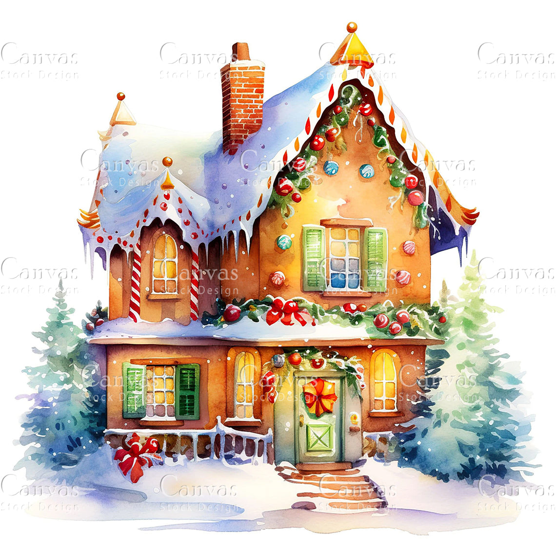 Gingerbread House, Watercolor, Jpgs, Bundle, Junk Journal, Christmas, Christmas Clipart, Digital Download