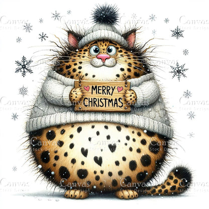 Cute Leopard, Watercolor, Jpgs, Bundle, Junk Journal, Christmas, Christmas Clipart, Digital Download