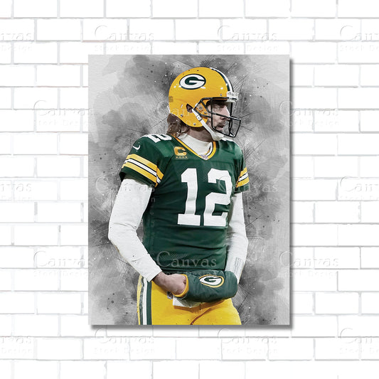 Aaron Rodgers Green Bay Packers NFL canvas wall art – poster print for sports room, man cave, and home decor