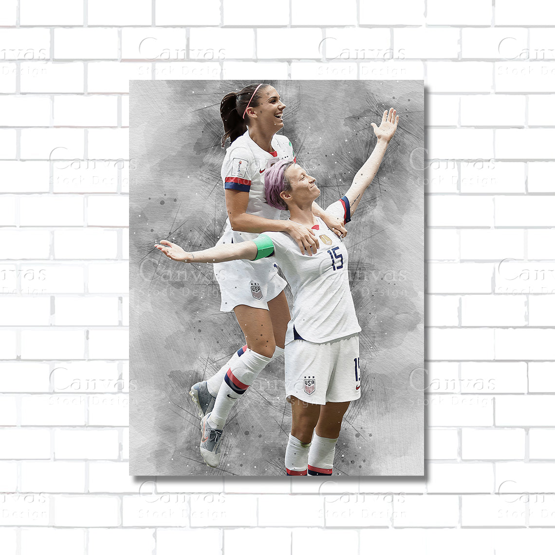Alex Morgan and Megan Rapinoe soccer stars canvas wall art – soccer poster print for sports rooms and fan caves