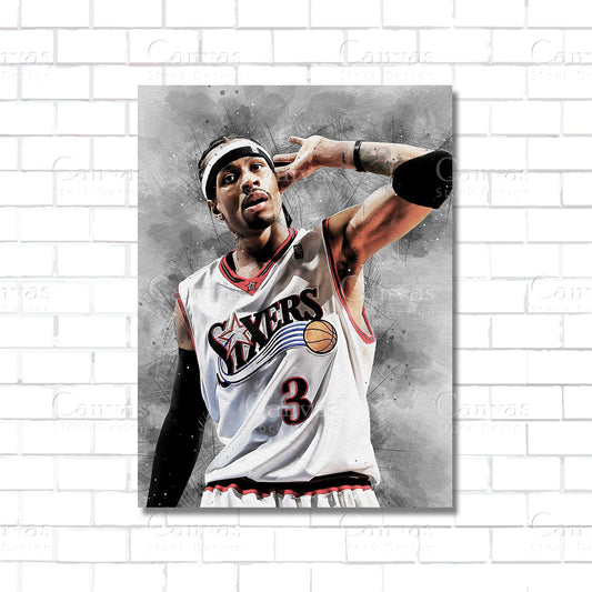 Allen Iverson basketball canvas wall art – NBA legend poster for man cave or sports room