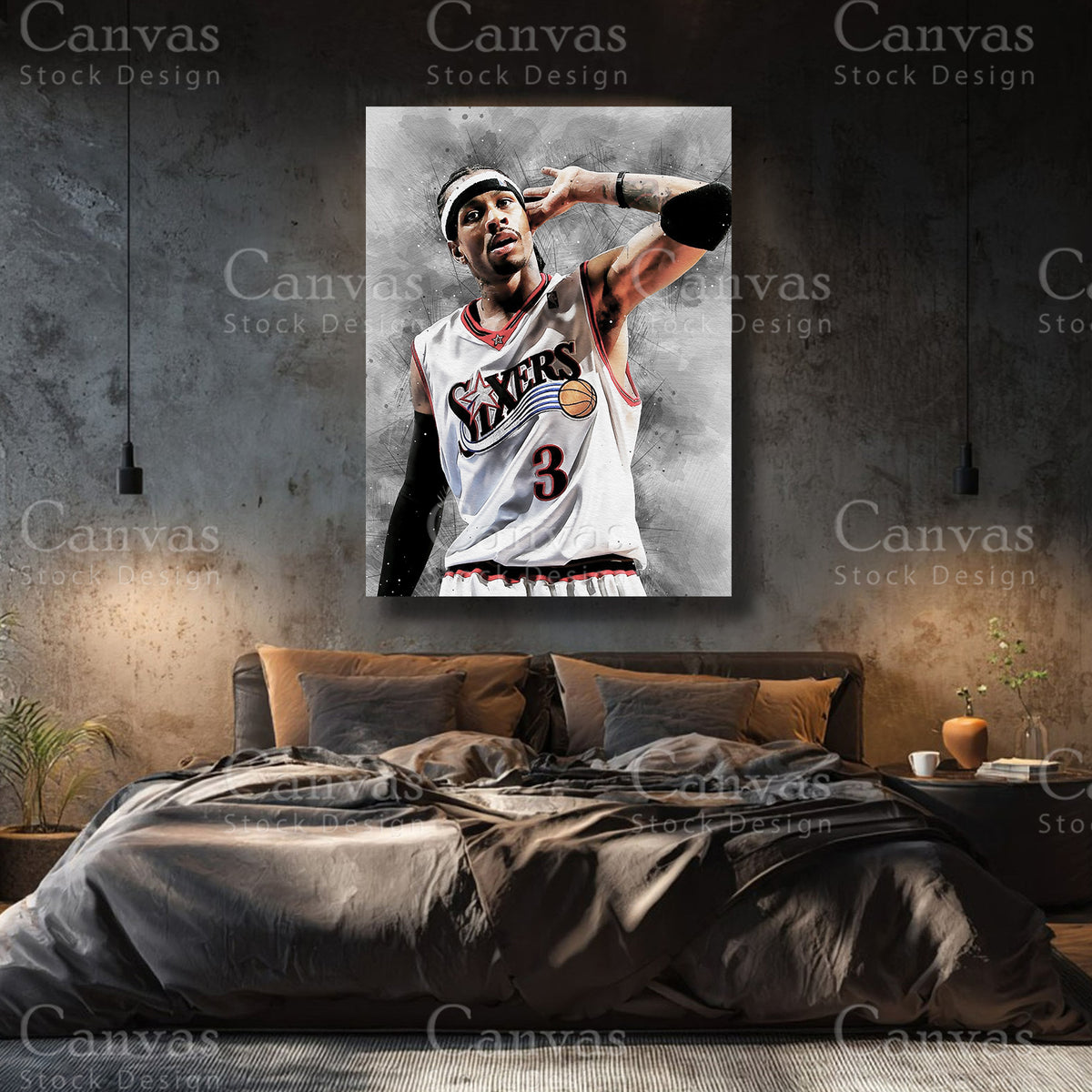 Allen Iverson premium basketball canvas with black floating frame